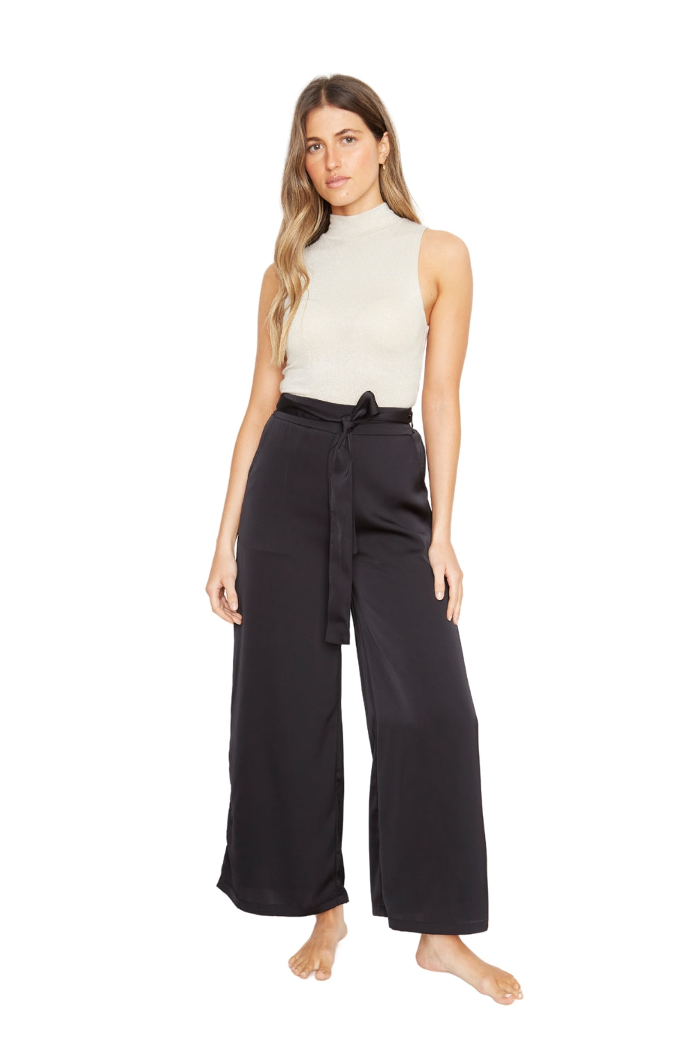 Pantalón Greta largo satin negro