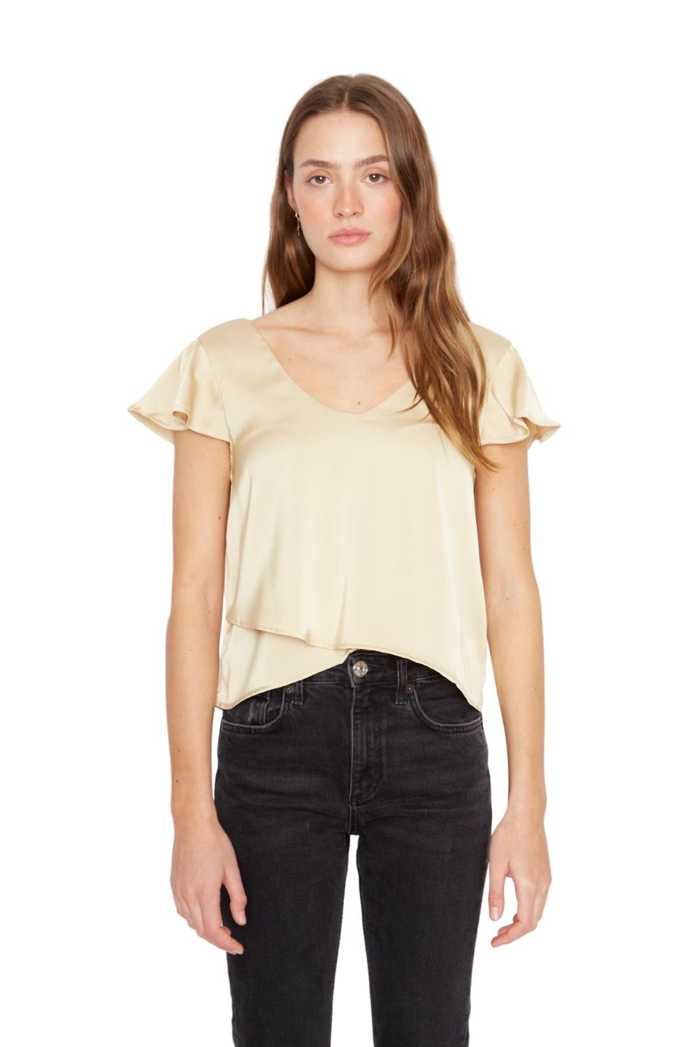 Polera Sara manga corta satin dorada