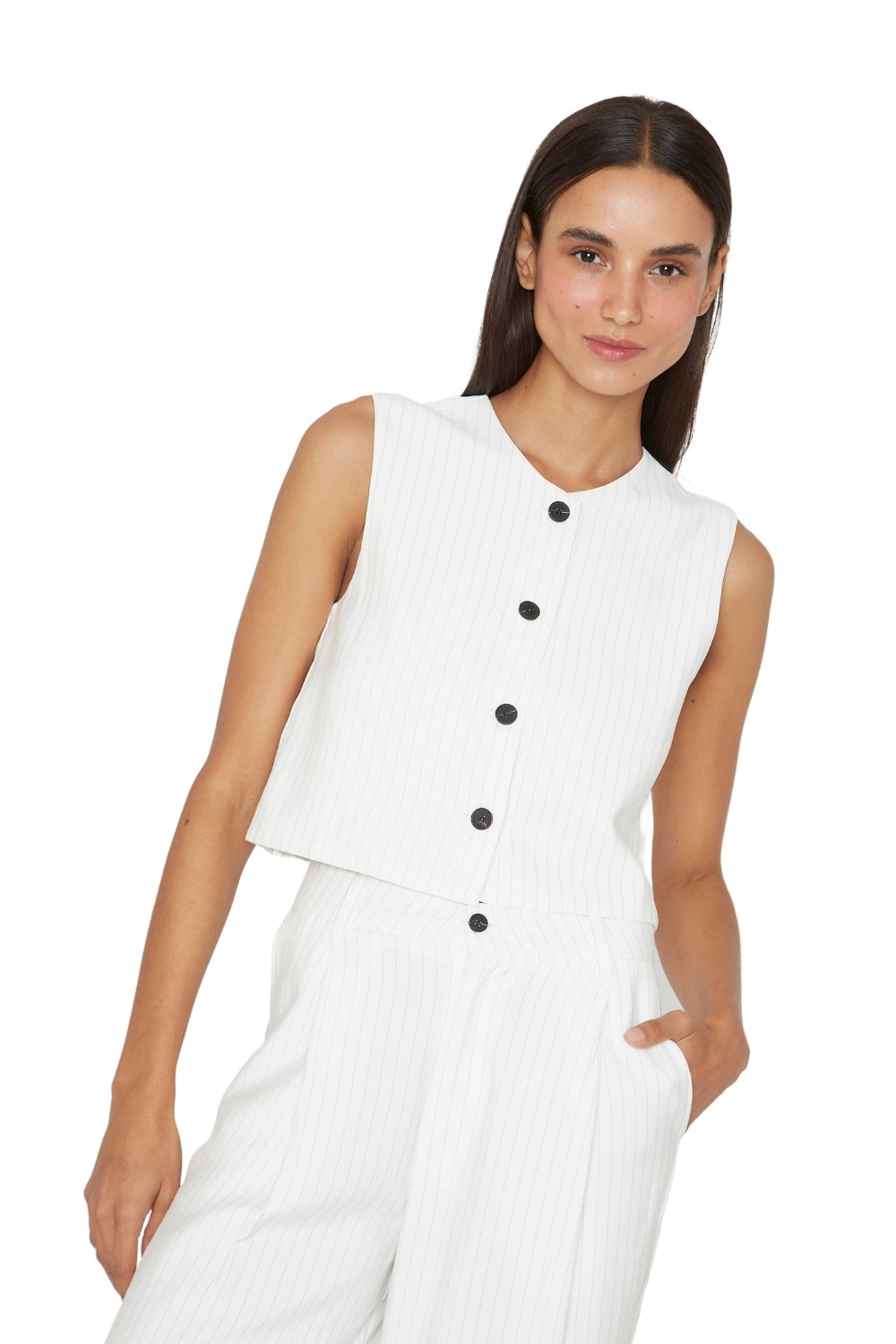 Vest Oxford rayas blanco