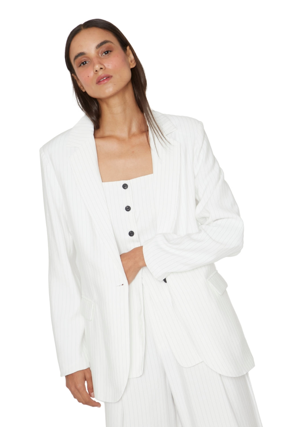 Blazer Oxford rayas blanco