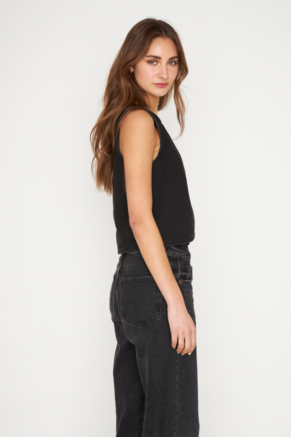 Polera Denim sin mangas negra