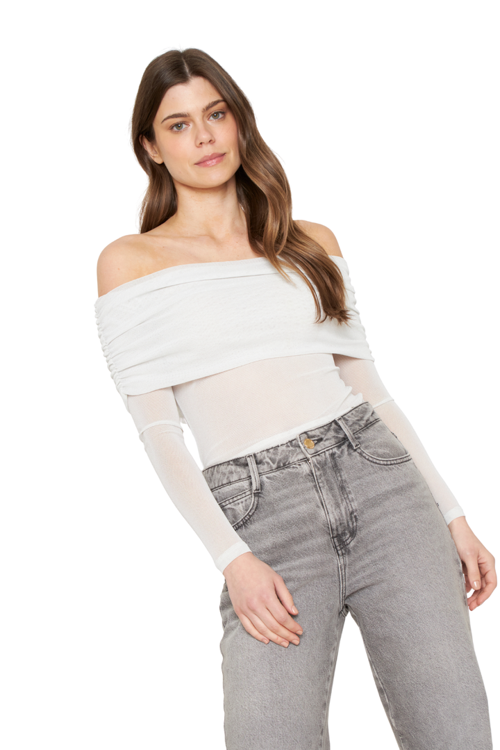 Polera Hombros Brillos blanca