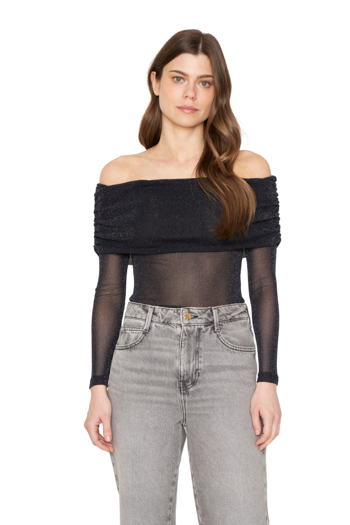 Polera Hombros Brillos negra