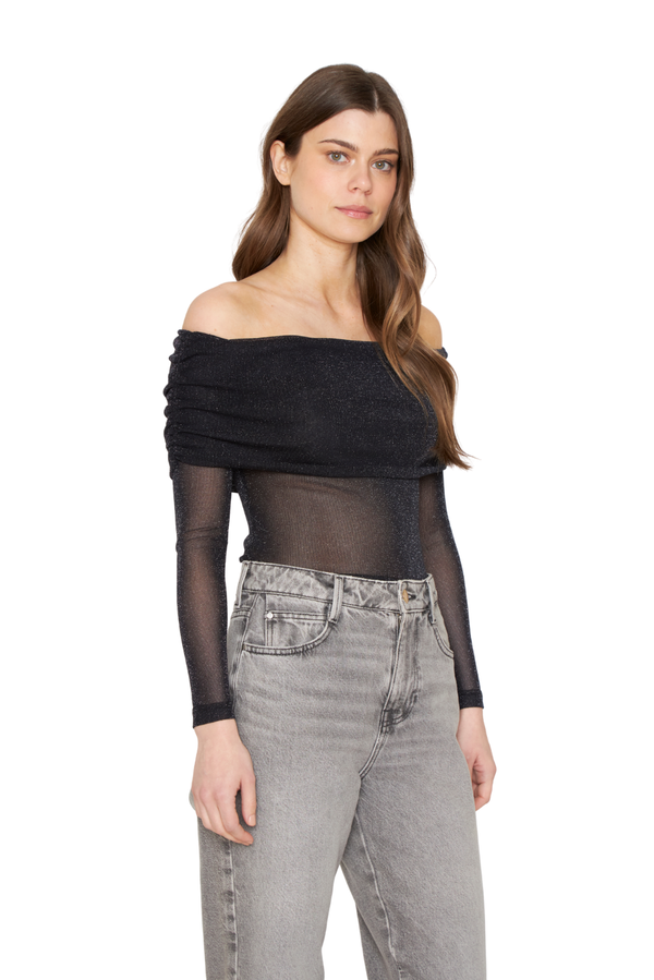 Polera Hombros Brillos negra