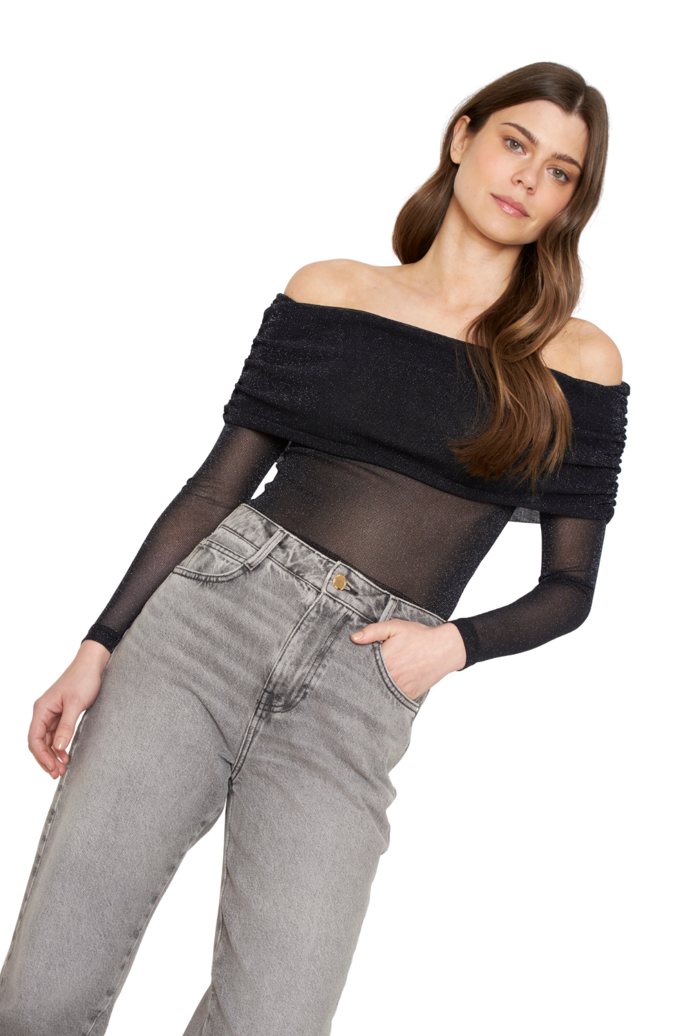 Polera Hombros Brillos negra