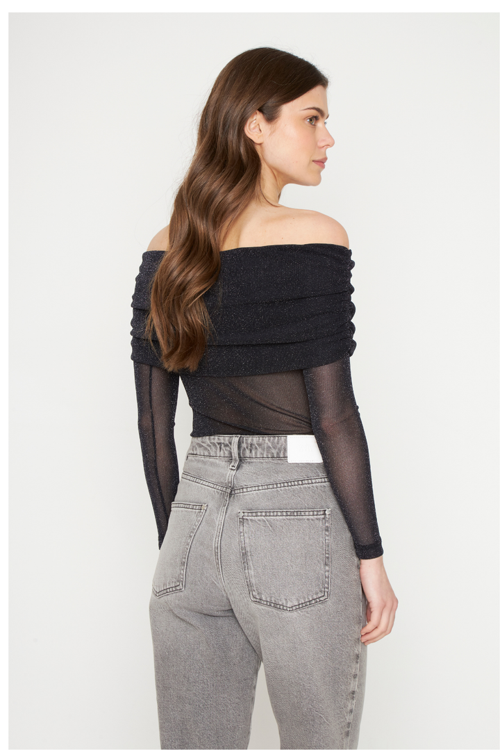 Polera Hombros Brillos negra