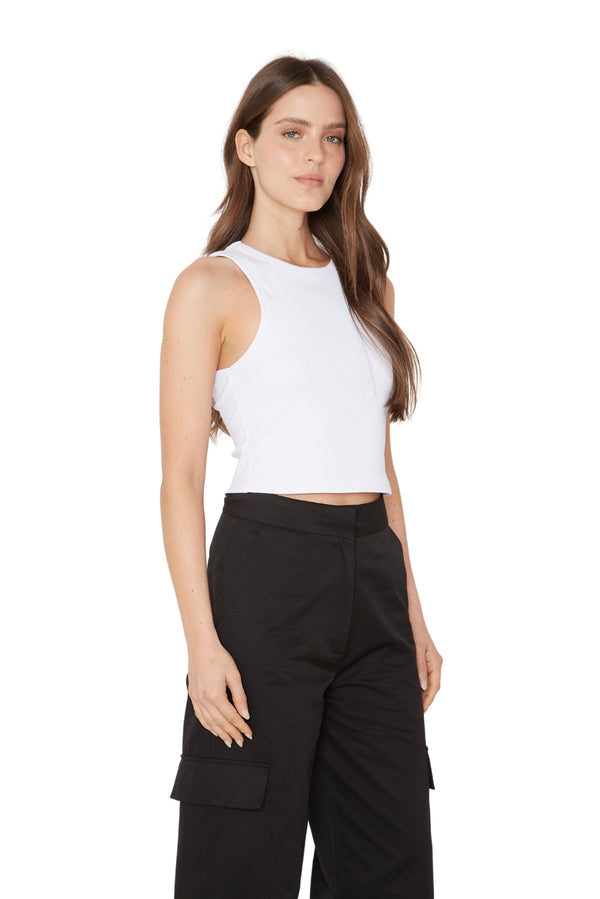 Rib Tank Top Crop blanco