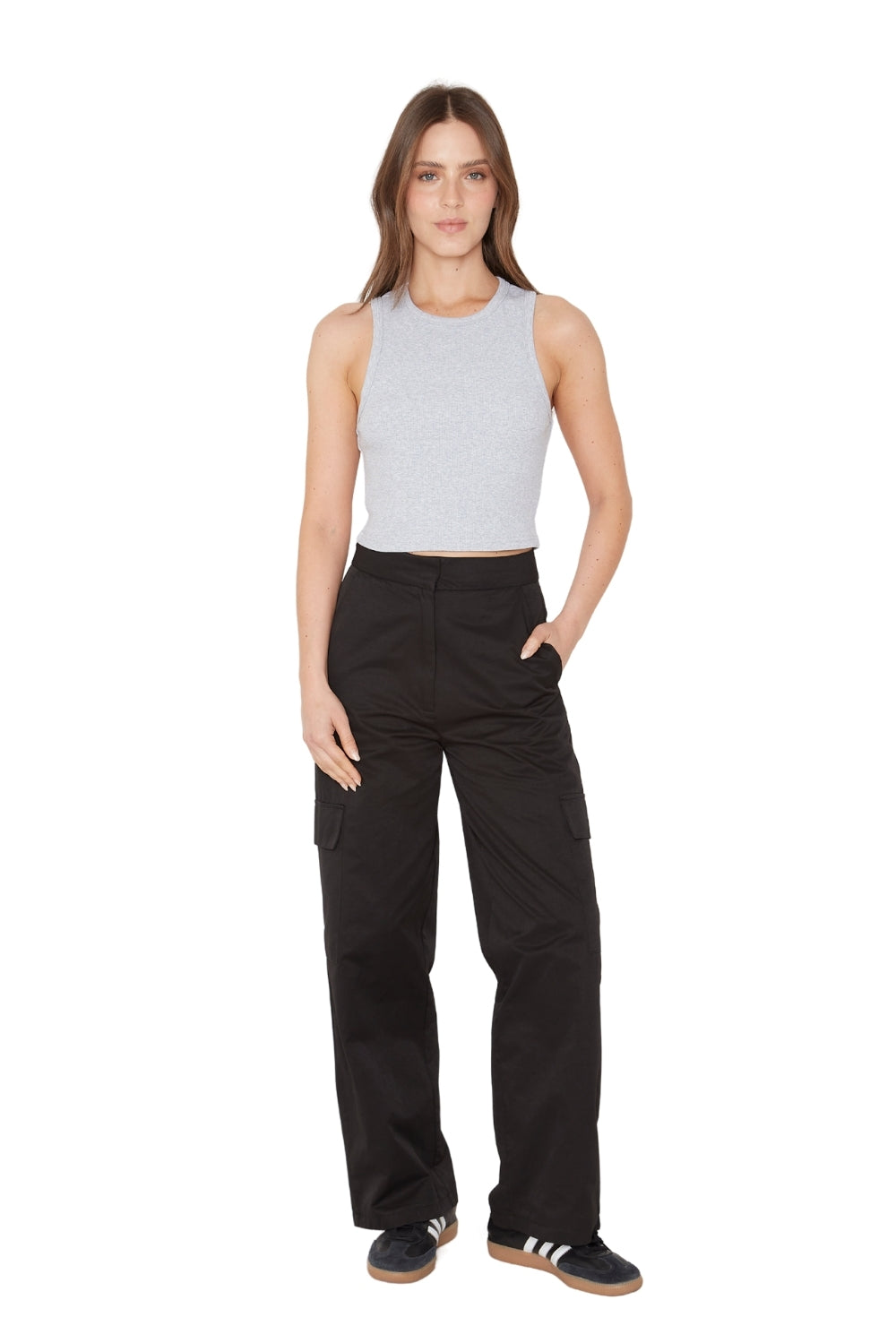 Rib Tank Top Crop gris