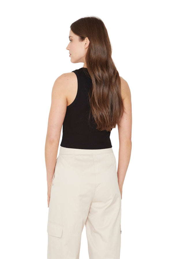 Rib Tank Top Crop negro