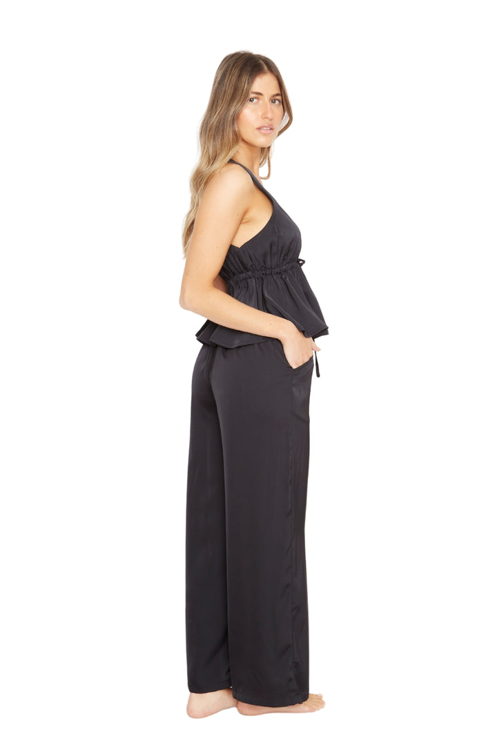 Pantalón Greta largo satin negro