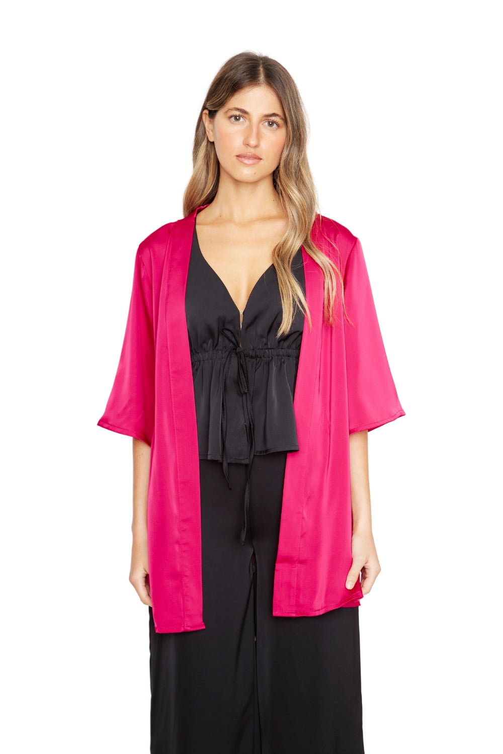 Kimono Lis satin fucsia
