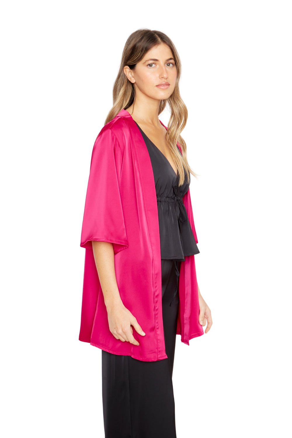 Kimono Lis satin fucsia