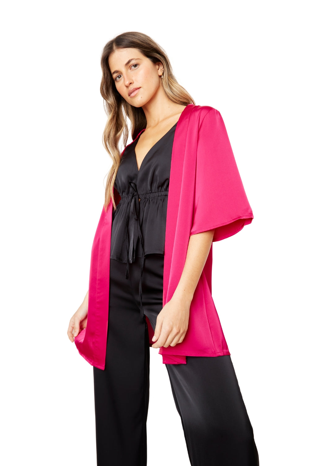 Kimono Lis satin fucsia