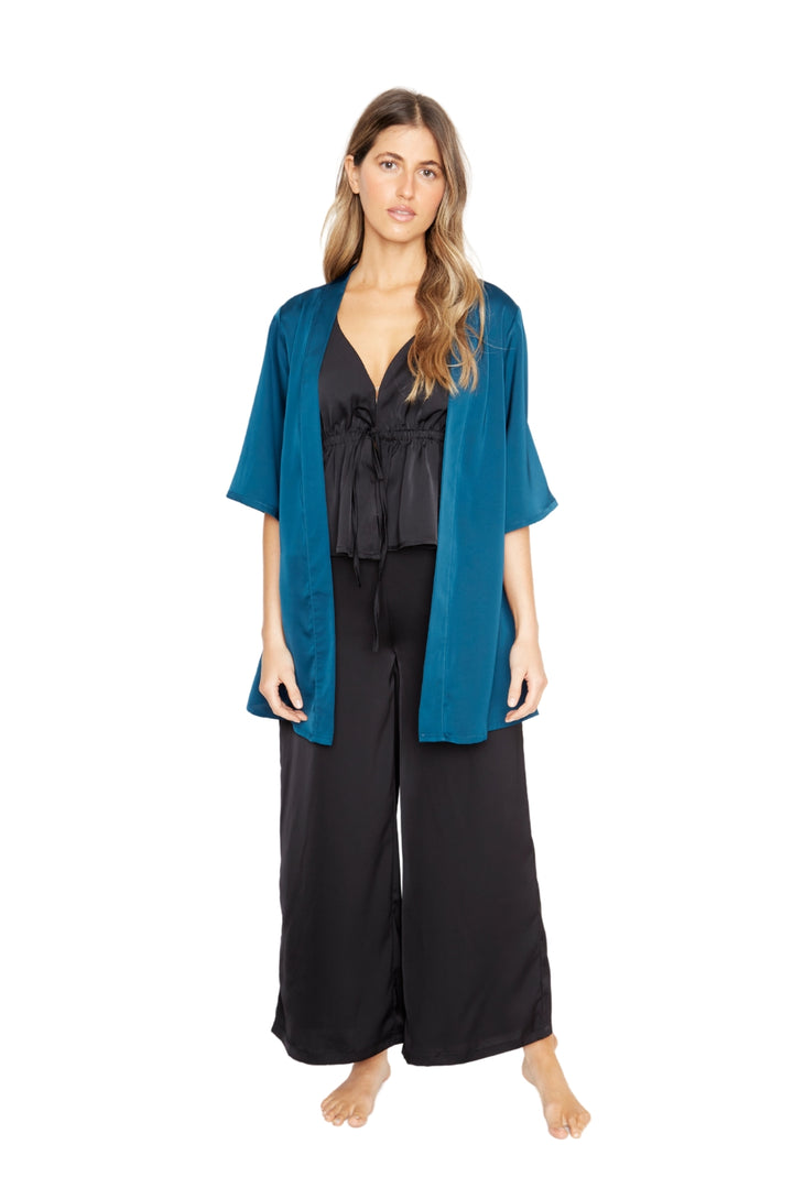 Kimono Lis satin petróleo