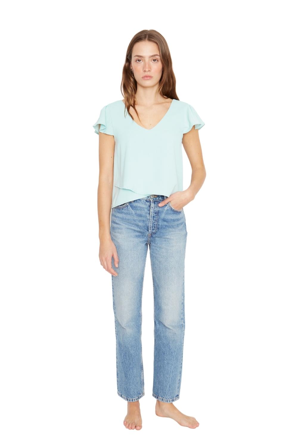 Polera Sara manga corta III celeste