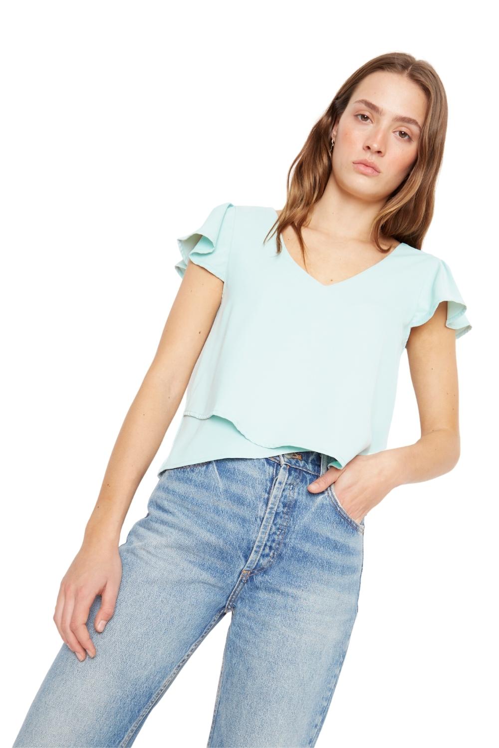 Polera Sara manga corta III celeste