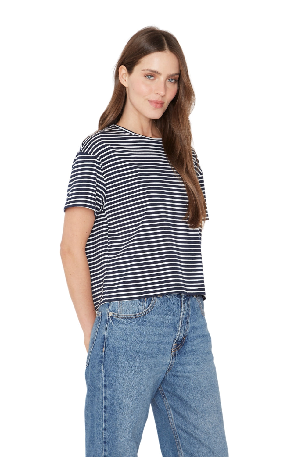 Polera Ara azul y blanca