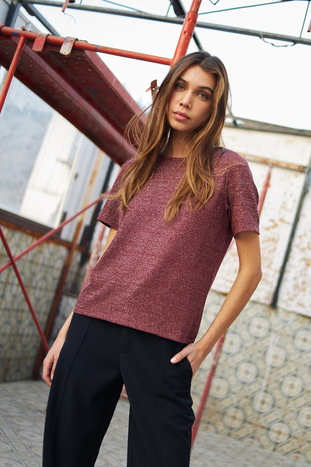 Polera Tesa burdeo