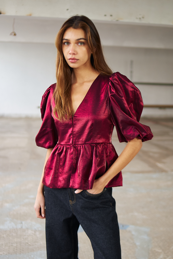 Blusa Siena Bright Peplum burdeo